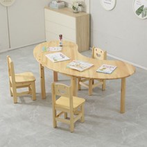 돌봄교실 반달 책상 반원 초등 미술학원 교습소 어린이집, 문테이블 158x58x55cm+의자3개 세트