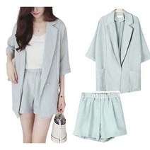 M L XL 린넨자켓 반바지정장 투피스세트