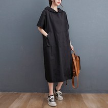 바스락 여성 아노락 롱 원피스 빅포켓 캐주얼 후드 반팔 원피스 시원한 여름 데일리H13