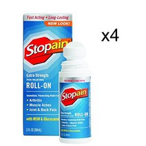 Stopain 엑스트라 스트렝스 통증 완화 롤온 3 온스 4개