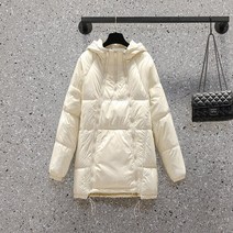 구스 다운 롱패딩 남자 여자 경량 화이트 면 루즈핏 후드 자켓 코트 여성용 단색