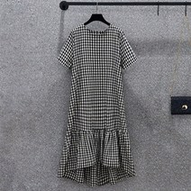 여성 인쇄 격자 무늬 2022 여름 느슨한 플러스 사이즈 4xl 레이디 원피스 6