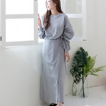 무지 맨투맨 맥시롱 라운드 H라인 랩원피스 캐주얼룩