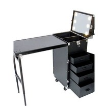 메이크업 케리어 트롤리 이동식 화장품 네일 출장, 상세 페이지 참고, 검정색 x라이트포함x충전식 배터리 x소켓 포함