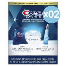 Crest 크레스트 3D화이트 얼티메이트 화이트닝 키트 화이트 스트립 10g 어퍼 & 로우어 각 16개 총 32개 2팩 3DWhite Ultimate Whitening Bund