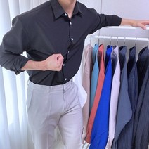 남자 오버핏 구김없는 링클프리 아이스 린넨셔츠