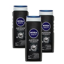 니베아 맨 액티브 클린 쓰리인원 샤워젤 바디워시 올인원워시 500ml Nivea MEN Active Clean 3-IN-1 Shower Gel, 3개