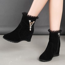 2021 새로운 겨울 패션 여성 웨지 발목 부츠 증가 높이 신발 거즈 하이힐 금속 라인 석 Botas Mujer 스웨이드 앵글 가죽 워커 발편한어그 웨스트 락포트
