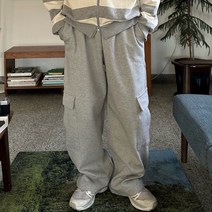 밴딩 카고 밑단 스트링 와이드 조거팬츠 화이트 남친룩 트레이닝바지 원마일웨어 코디 남여공용