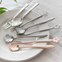 Flower antique 섬세 정교 견고 꽃무늬 디저트 티스푼 티포크, 앤틱 실버 티스푼