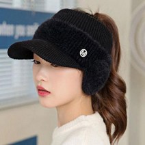 엠크루엘 여성 겨울 골프모자 니트 귀마개 방한 캡, 블랙