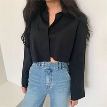 코튼 유니크한 여자 가을 언발 시크 크롭 숏 남방 셔츠 블라우스