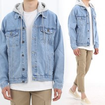 남성 후드 데님 청 자켓 봄 가을 데일리 아우터 남자 빈티지 워싱 블랙 청카바
