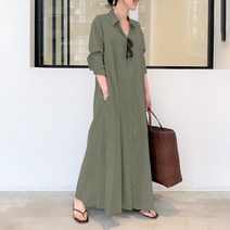 S-5XL 여성 패션 버튼 업 롱 셔츠 원피스 루즈한 캐주얼 맥시 드레스