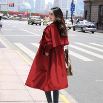 안감이있는 여성 코트 봄 가을 새 재킷 영국 스타일 드로우 스트링 윈드 브레이커 중간 길이 Femme Overwear Green 67