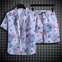 M-5XL 꽃무늬 셔츠 세트 하와이안 대형 셔츠 비치 꽃무늬 셔츠 꽃무늬 셔츠 세트 C72