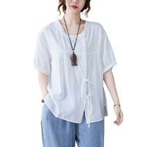 베러댓걸 옆단추 리본끈장식 블라우스