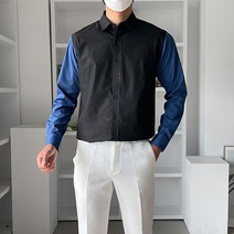 남자 봄 가을 맥시멈 배색 스타일 셔츠 블루 베이지
