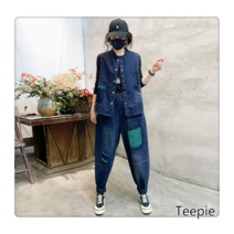 티피/Teepie 가을 데님 조끼 하렘 바지 정장