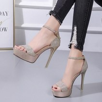 12CM 오픈토 샌들 하이힐 구두 가보시 댄스 웨딩 무대 골드 Q31