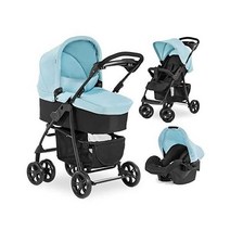 [독일직구] Hauck Combi Pushchair Shopper Trio 세트 포함 Carrycot 아기 시트 및 리클라이닝 컵 홀더 최대 25kg의 작은 파란색 접힘, Blue_Shopper Trio Set