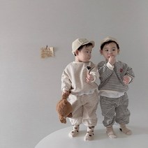 꼬맹이키즈 남아 여아 유아 아동복 단가라맨투맨티 바지상하세트 봄가을 등원룩