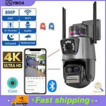 감시카메라 cctv 베이비 캠 IP 카메라 듀얼 스크린 보안 CCTV 비디오 감시 야간 투시경 야외 PTZ ICSEE MP 4K 와이파이 3 렌즈, 4MP NO SD Card_CHINA | AU 플러그