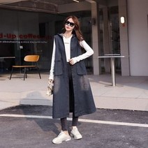 LC45200 루즈핏 후드 롱 청조끼 데님조끼 조끼야상 258550