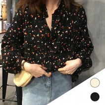 여리여리한 루즈핏 플로럴 쉬폰 블라우스 구김없는 벌룬소매 패턴블라우스 루즈핏블라우스 꽃블라우스