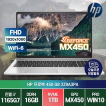 HP 프로북 450 G8 11세대 인텔i7 윈도우10 사무용 인강용 업무용 노트북 가성비 노트북, 1A888AV, WIN10 Pro, 16GB, 1TB, 코어i7, 그레이