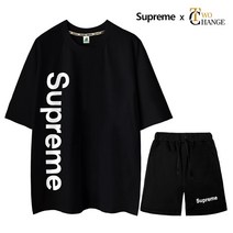 슈프림 정품 트레이닝복 사이드세로 5부 오버핏 반팔티셔츠 + 야드 반바지 남녀공용 츄리닝 상하의 세트