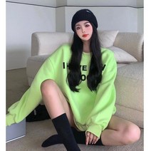 형광 색 캐주얼 겨울 여성 후드 티 맨투맨 기모 오버핏 루즈핏 박스티 요즘 유행 커플 아이템
