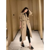 트렌치코트 캐주얼 한국 패션 트렌치 코트 여성용 중간 길이 무릎 루즈핏 가을 겨울 의상 상의