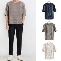 남자 린넨 라운드 반팔 티셔츠 남녀공용 착용가능한 데일리 웨어 땀흡수 통품 잘되는 소재