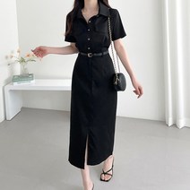 블링앤수 반팔 셔츠 카라 앞트임 롱 원피스 LZZ159