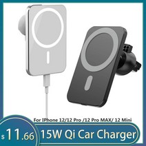 자동차브래킷삼각대 무선충전 15w qi car charger type c mobile phone magsafing 무선 충전기 car mount magnetic holder, 검은색