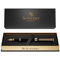 Scriveiner 최고급 프리미엄 만년필 (빨강) 매력적인 아름다움 크롬 마무리 Schmidt 펜촉(미디엄) 남성에게도 여성에게 최적 프로페셔널 중역 직장 품위있는 만년필 선물, 검은 색 and 금 + 추가의 괜찮은 가리키다, 중간펜