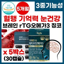혈행 혈관 뇌 기억력 징코 플러스 오메가스리 혈관영양제 기억력 집중력 저하 부족 혈관청소에 좋은 알티지 rTG 오메가 쓰리 건조한 눈 혈관청소 영양제 먹기편한 rtg 오메가3 추천, 5박스, 30캡슐