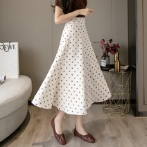 DANYSI 여성 미디 치마 a라인 도트 플레어 롱스커트