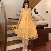 퐁순싸롱 여름 메쉬 샤 꽃 무늬 서스펜더 쉬폰 롱 원피스 SH
