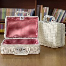 라탄 바구니 직조 정리함 대나무 채반 화분 빨래통 리빙 소쿠리 사각 원형 미니 대형 소품 182, 26x18x11cm, 흰색 안감