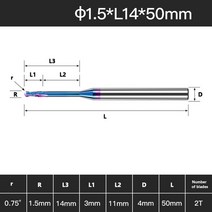 타일절단기 타일컷팅기 Hrc65 롱넥 볼 노즈 엔드밀 카바이드 텅스텐 스틸 0.4mm 0.5mm 0.8mm 1.5mm 1mm 2mm 코팅 롱 볼 밀링 커터, 1.5x14
