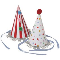 메리메리 레인보우 파티모자 생일 파티햇 레인보우 스트라이프 도트 키즈파티 MeriMeri Toot Sweet Party Hat, (낱개) 레드 스트라이프 1개