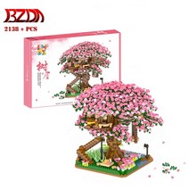 키덜트 취미 sembo mini sakura tree house blocks japanese street view cherry Blossom model 나무, 상자 2138pcs
