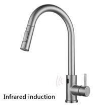 최신 블랙 센서 주방 수도꼭지 콜드 및 핫 풀 아웃 2 기능 데크 장착 탭 호스 배터리 구동, 02 brushed nickel A