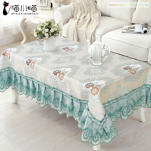식탁보 유럽풍 린넨 티테이블 티테이블보 직사각형 거실 테이블패드 패브릭 작은탁자 천커버 커버, T01-피안화-그린, C01-(레이스 사이즈)모두 90*140cm데스크 수건