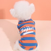 톰앤토미s 강아지 고양이 옷 SUPER 스트라이프 민소매 실내복 옆트임 티셔츠 (블루 브라운 S~XL), 블루