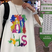 빈티지 스트릿 복고풍 반팔 티셔츠 낙서 반팔 블랙 티셔츠 남성용 여름 면화 트렌드 인 타이드 커플 오버핏 반팔 미국 복고풍 티셔츠