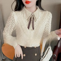레이스 셔츠 칼라-긴팔 리본 블라우스 셔츠