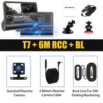 룸미러블랙박스 후방 카메라 자동차 DVR 비디오 레코더 4인치 3 전자 등록기 후면 주차 모니터, 04 T7-6M RCC-BL_02 16G